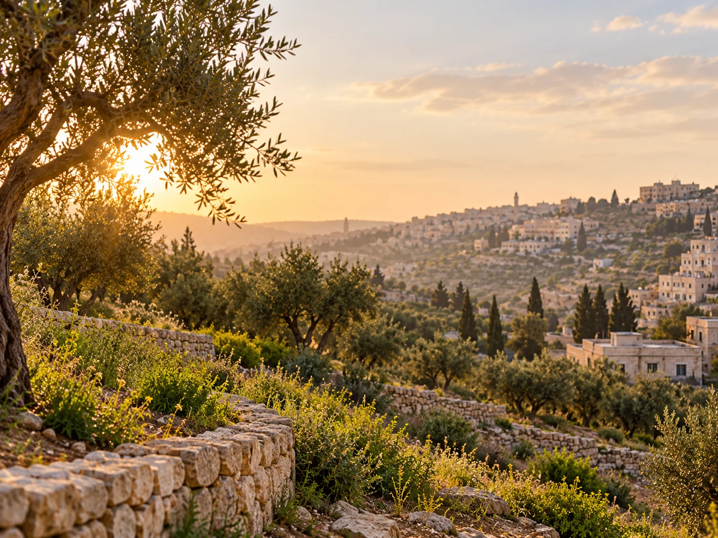 Illustrative terraced olive groves representing climate stewardship